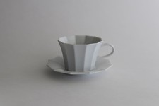 12-Sided Cup & Saucer, Layered (White Porcelain)