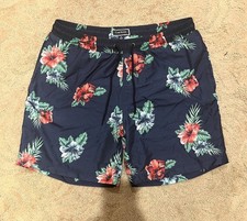 Club Room Mens Floral 7" Drawstring Quick-Dry Swim Trunks Navy Blue M