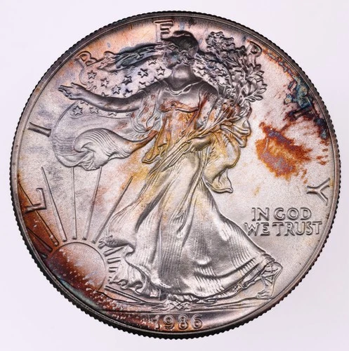 Toned 1986 America Silver Eagle Dollar $1 .999 Fine Silver (B3395)