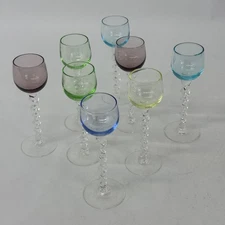 Set of 8 Multicolored Twisted Stem Cordials Liqueur Glasses