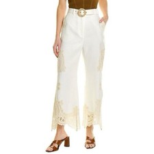 Zimmermann  Off White Tiggy Embroidered Linen Pants Trousers 6 8 Medium 
