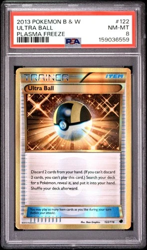 2013 POKEMON BLACK & WHITE PLASMA FREEZE #122 ULTRA BALL PSA 8