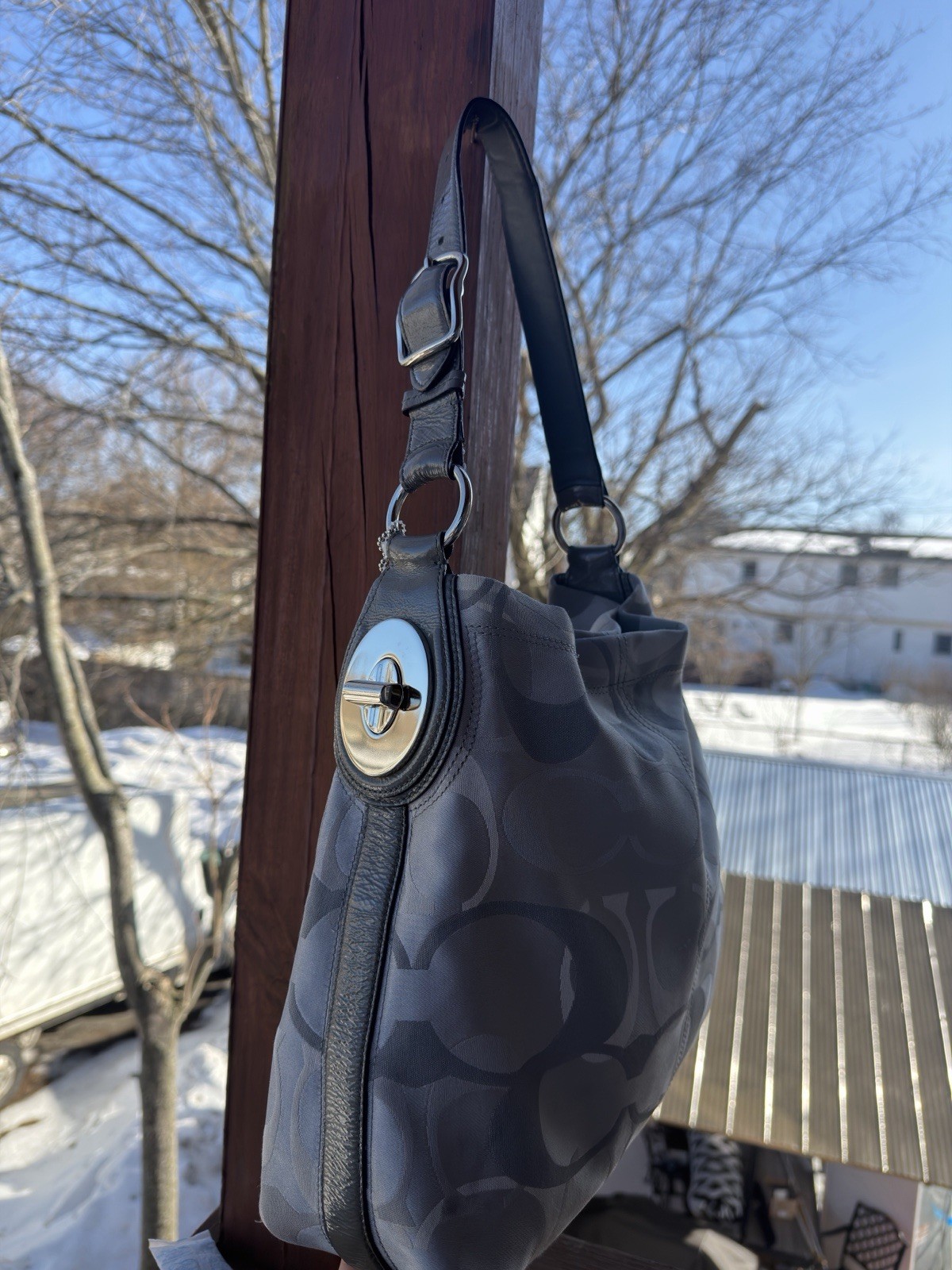 Coach Gray Logo Pattern Shoulder Strap Designer B… - image 3