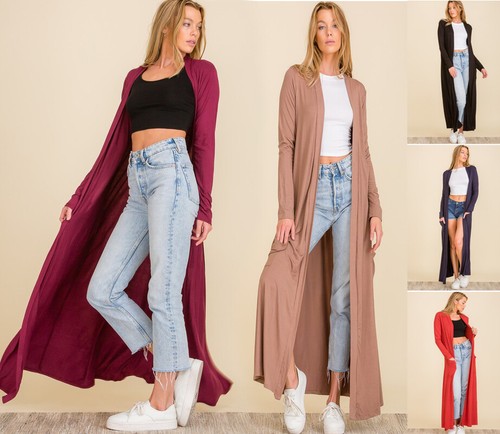 Jersey Knit Duster Cardigan Maxi 