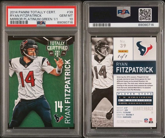 2014 Panini Totally Certified Ryan Fitzpatrick Mirror Platinum Green 1/1 PSA 10