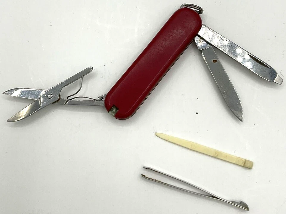 Small Swiss Army Utility Pocketknife Key Ring Tweezer Toothpick Scissors File - Image 2 of 3