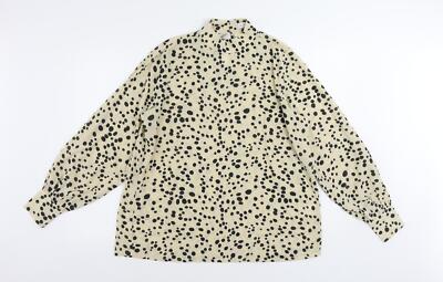 Hübsche aufwendige beige Damen-Bluse Animalprint Polyester Basic Größe S Stehkragen 