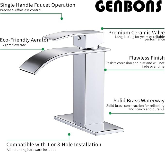 Brass Bathroom Sink Faucet Basin Vanity Waterfall Spout Single Handle Mixer Tap