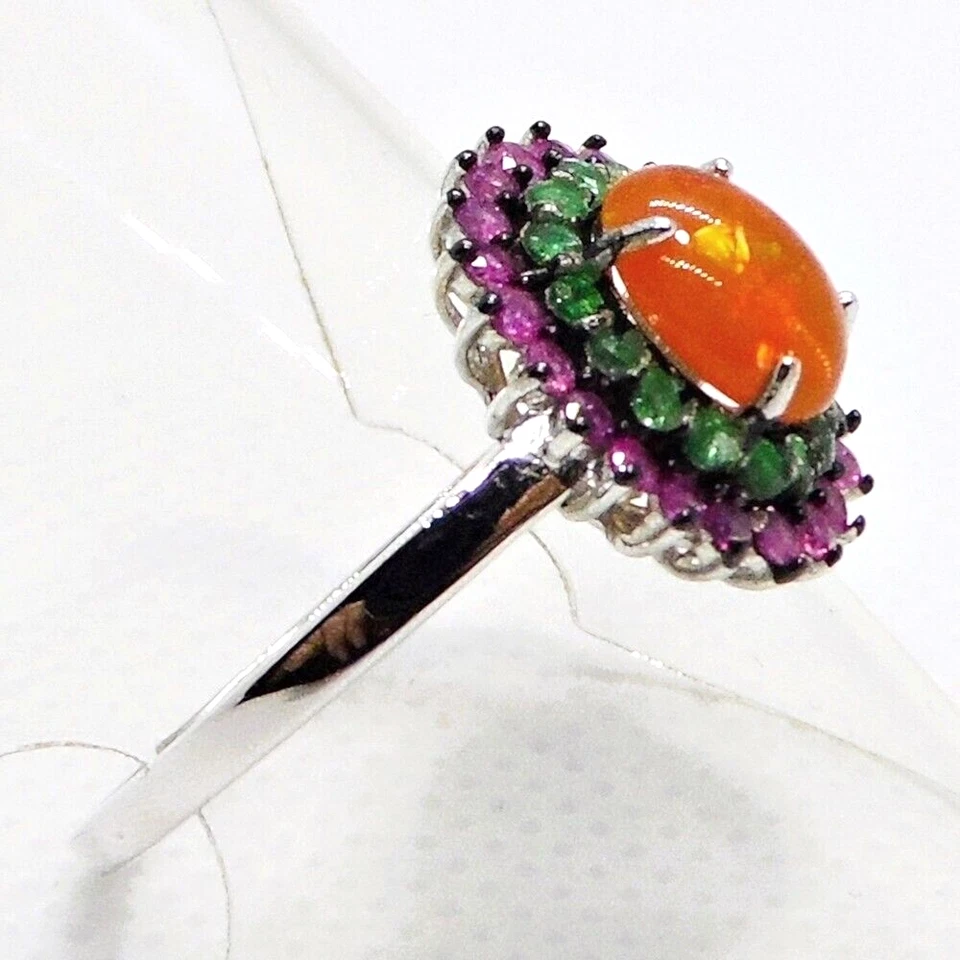 Orange Feuer-Opal Smaragd Rubin Ring 925 Silber 585 Weißgold vergoldet 19,1mm 60 - Bild 3 von 4