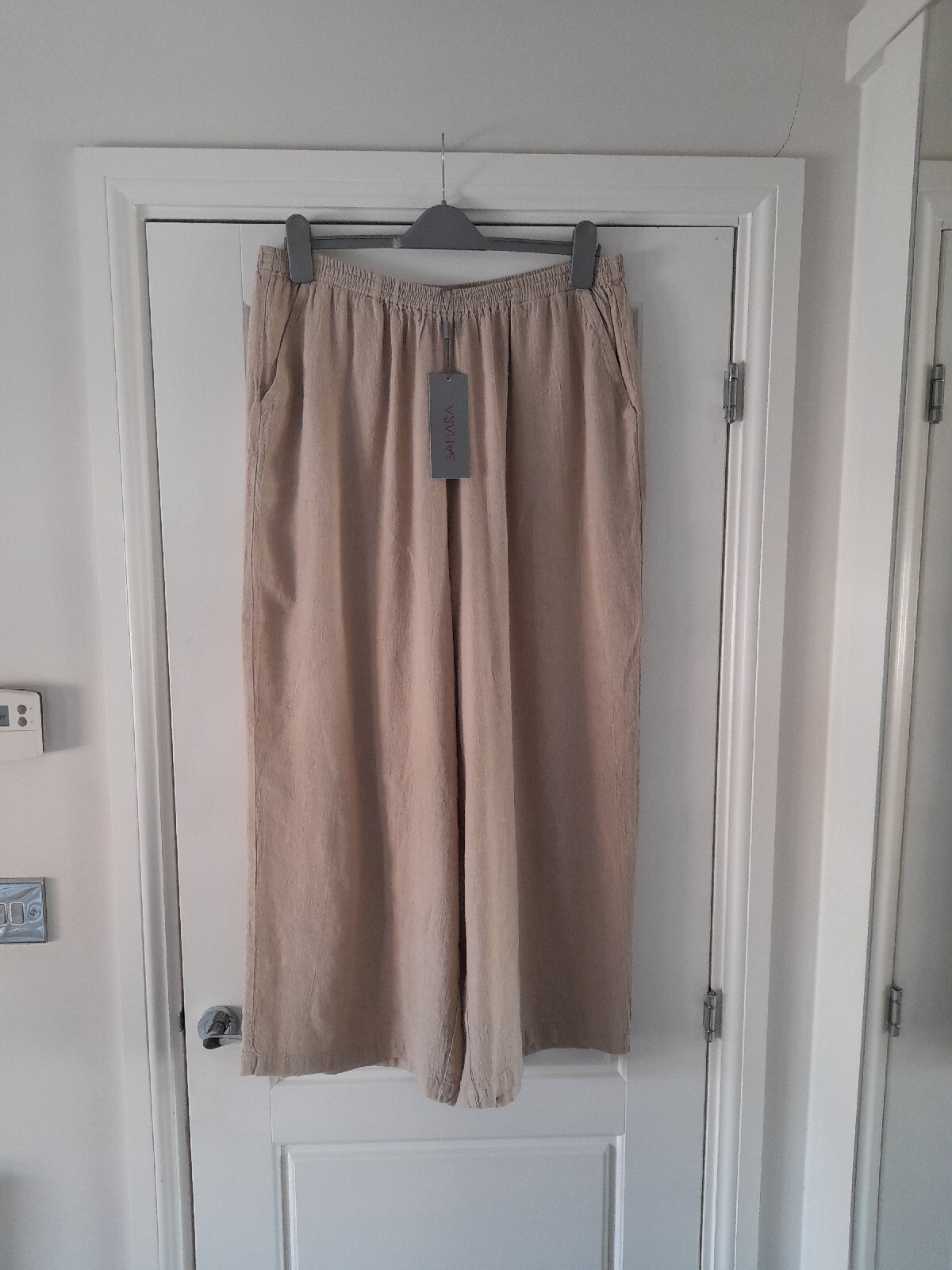 Sahara Beige Linen Blend Wide Leg Culottes Trousers Size 4 XXL New 18 20