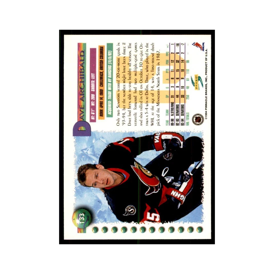 Dave Archibald 1994 Score #133 Hockey Cards Hockey Card NM - Image 2 of 3