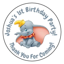 12 Personalized Dumbo Birthday Party Stickers Favors Labels tags 2.5" Custom