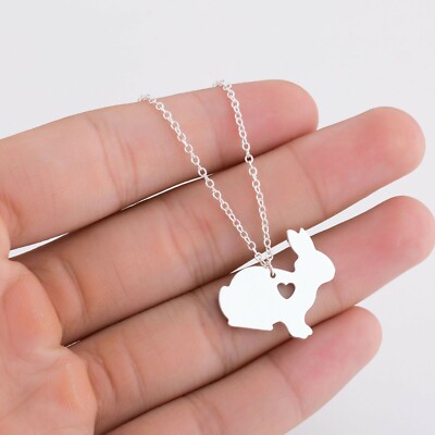 Süßes Tier Hase Herz Edelstahl Kette Anhänger Gold Silber Halskette Geschenk