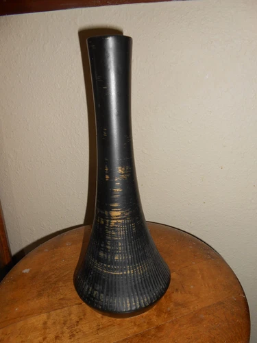 12" McCoy pottery vase. Less common black gold genie bottle style