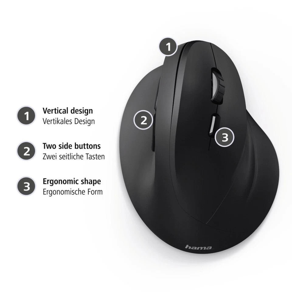 Hama EMW500 Ergonomic Vertical Wireless Mouse - Black - Right Handed - Image 4 of 4