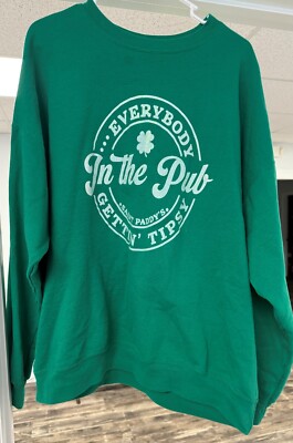 Pub Sweatshirt Unisex 2XL Green St. Patrick's Day Shamrock Tipsy Irish Funny A8