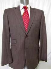 Canali Natural Comfort Brown Strip 42R Wool 2 Button Stack Pocket Sport Coat