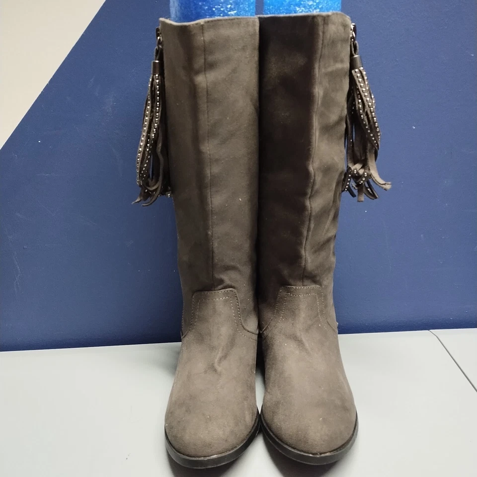 Steve Madden Jfinnly Botas Hasta la Rodilla Niñas Talla 2 Gris Gamuza Cremallera y Borlas Foto 2 de 4