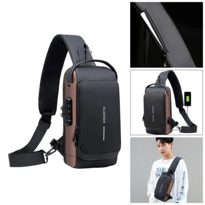 Men's Crossbody Bag Shoulder Sling Bag Anti-theft Lock Chest Bag With USB Port