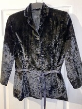 Tuzzi Belted Crushed Black Velvet Jacket Sz 10 Party Season Tie Belted
