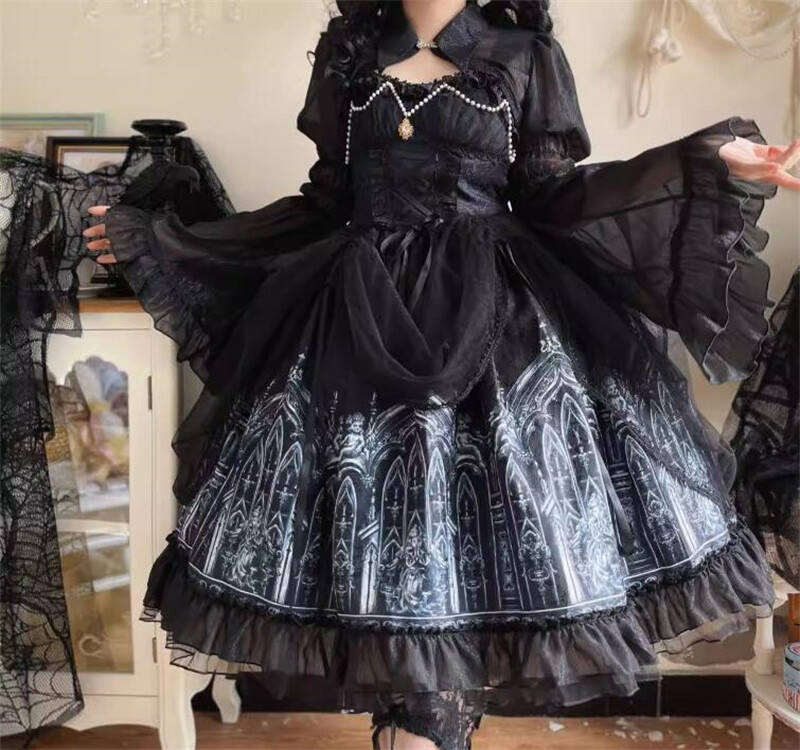 Japanese women Lolita Gothic High waist jsk ruffle Princess dress | eBay