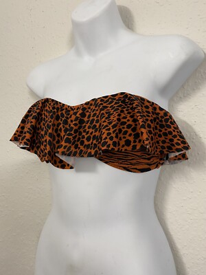 VINTAGE Victoria s Secret tiger print bikini swim top size Large Flounce