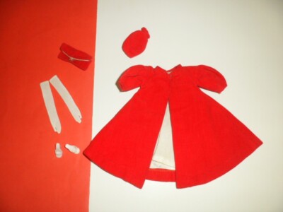 MATTEL VTG BARBIE #939 RED FLARE DOLL CLOTHES COAT GLOVES AT PURSE SHOES