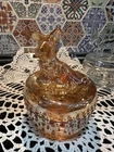 Vintage Jeanette Marigold Carnival Glass Scotty Scottie Dog Powder Trinket Jar