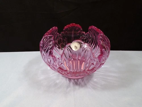 Fenton Pink Glass Empress Lotus Rose Bowl Vase or Candle Bowl