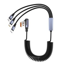 3-in-1 Coiled USB A Fast Charging Cable, 90 Degree Right Angle USB-A Connecto...