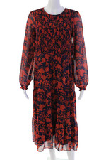 Julia Jordan Womens Floral Print A Line Maxi Dress Navy Blue Orange Size 6