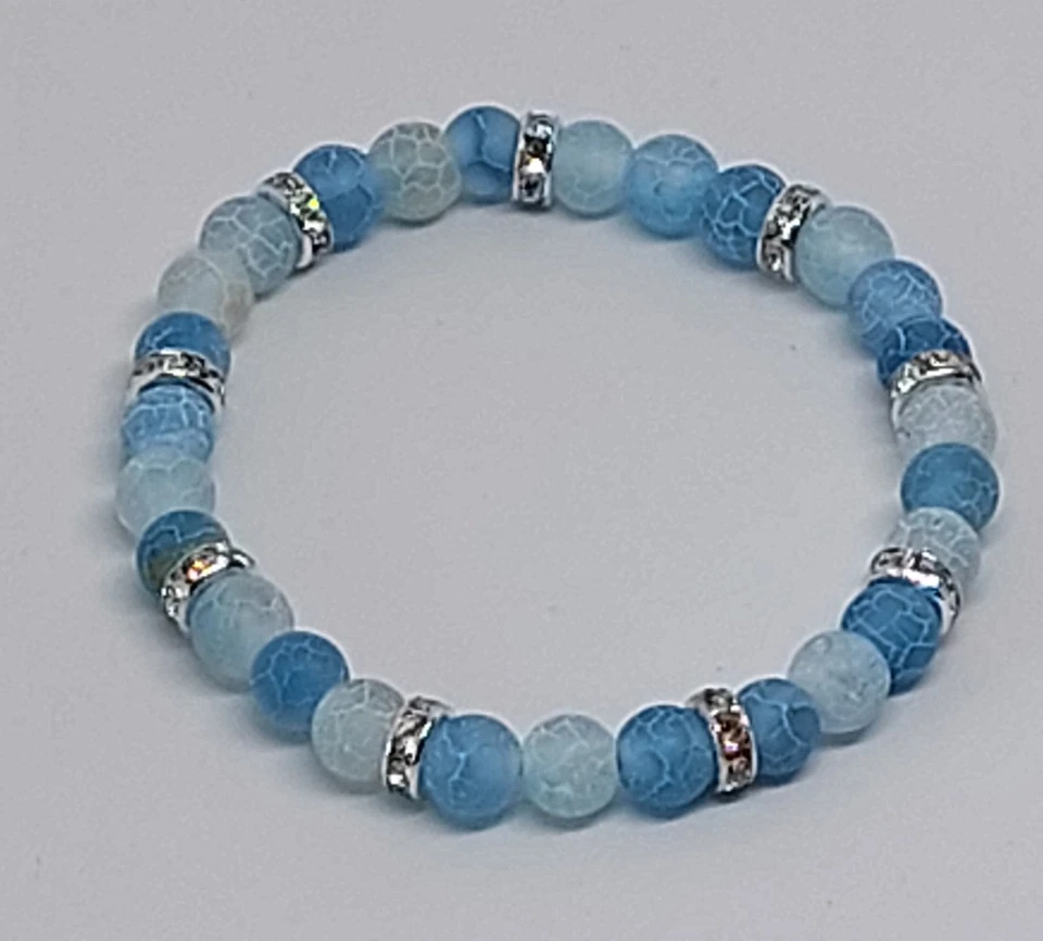 Naturstein Perlen Armband Blauer Achat 6mm Handgefertigt Schmucksteinperlen  - Bild 2 von 4