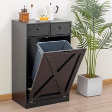 13 Gallons Tilt Out Trash Cabinet, Black Hidden Trash Can Cabinet, Wooden