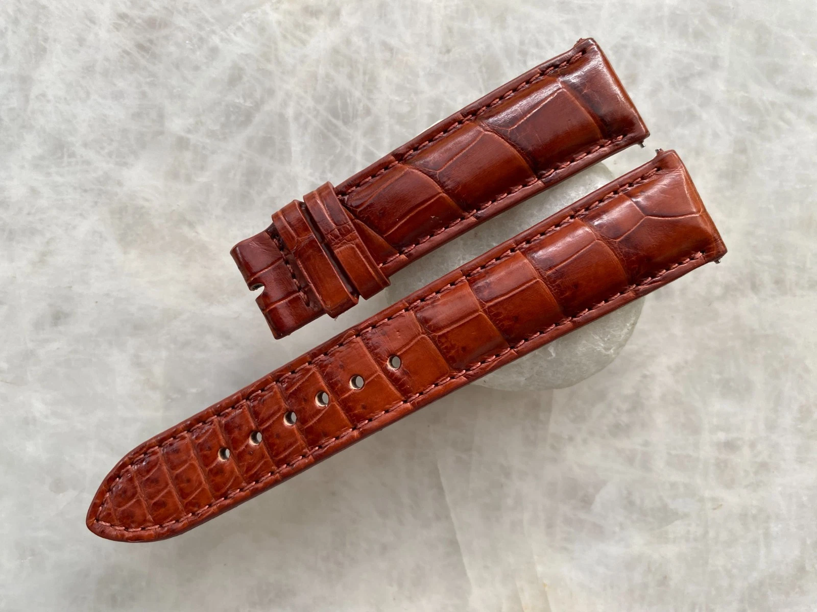 20mm/18mm Red Brown Alligator Crocodile Print Leather Watch Strap Band