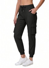 Women's Black Cargo Hiking Pants Lightweight Travel Outdoor Joggers Medium