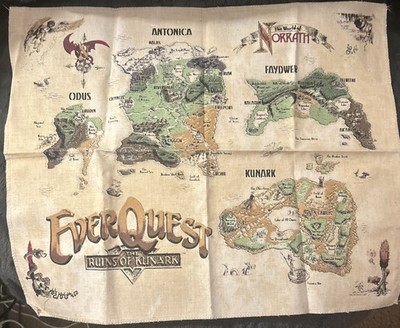 EverQuest The Ruins Of Kunark, Super Rare, Genuine Cloth Map: World Of Norrath
