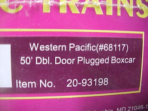 2 MTH PREMIER WESTERN PACIFIC 50’ DOBLE PUERTA ENCHUFABLE BOXCAR 20-93198 - ESCALA O | Zustand: New