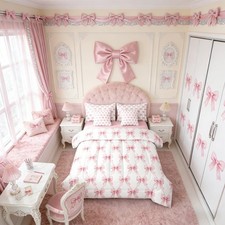 Erosebridal 7 Piece Girls Pink Bow Bedding Set Princess Twin Comforter Set