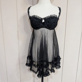 Vintage Victorias Secret Sheer Burnout Babydoll Lingerie Back Tie Slip 34B