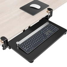 Keyboard Tray Under Desk, C-clamp, 20 25.9 x 11.8, Black, Slide Out
