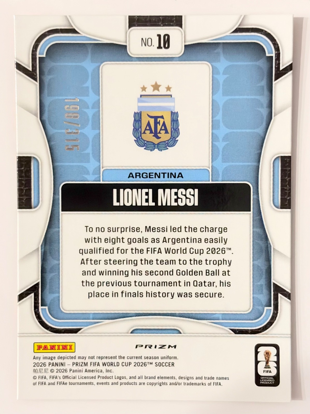 Lionel Messi ORANGE FLASH /315 2026 Prizm FIFA World Cup Argentina #10 view 2