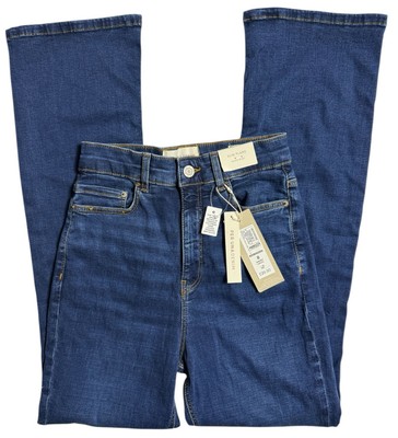 BNWT M&S Per Una Slim Flare High Rise Wide Leg Indigo Jeans UK - Main Image