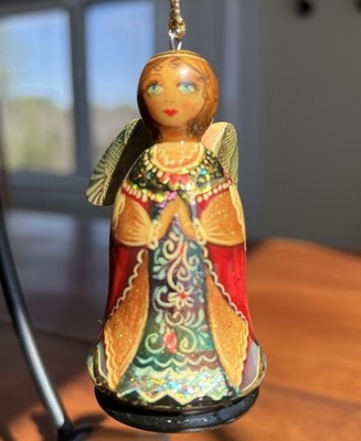 VTG Russian Angel  White Nights  Linden-Tree Hand Carved Painted  Ornament