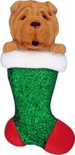 Dog in Stocking Shar Pei Personalized Christmas Tree Ornament