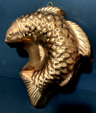 Vintage COPPER Tin Lined CURVED FISH Mold Bra...