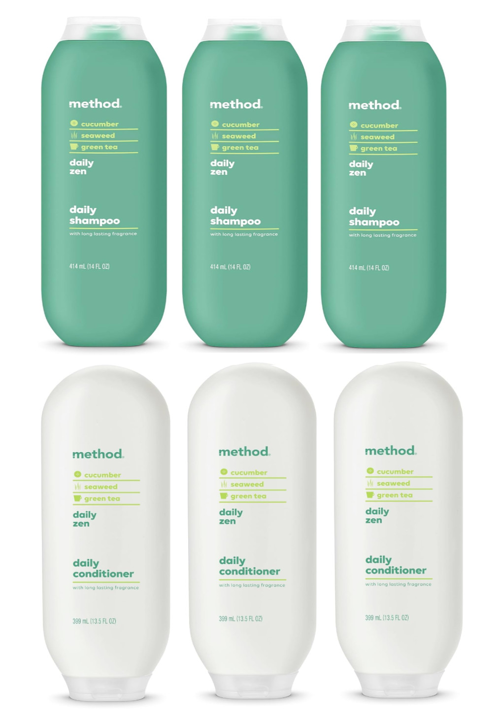 NEW 6 PACK Method Daily Zen Shampoo & Conditioner Cucumber Seaweed Green Tea