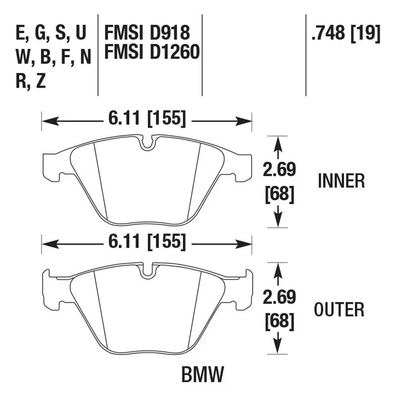 For BMW Z4 11-16 Hawk High Performance Street HPS Compound Front Brake Pads Foto 3 de 4