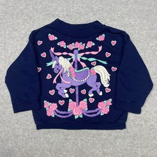 Vintage 2t 3t Sweatshirt Crewneck Unicorn Pastel Rainbow 80s Flowers Navy Blue