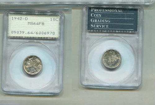1942 D MERCURY HEAD SILVER DIME PCGS MS64 FB OLD GREEN HOLDER 6977T