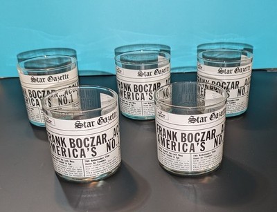 Vtg Star Gazette Newspaper/Headline Lowball/Rocks Glass Unique Barware  Libbey 5